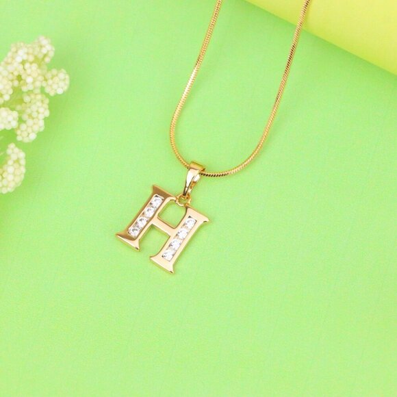 "Rose Gold Letter H Pendant with Crystals – 18K Gold Plated Charm, XPPT1357 - Picture 10 of 13